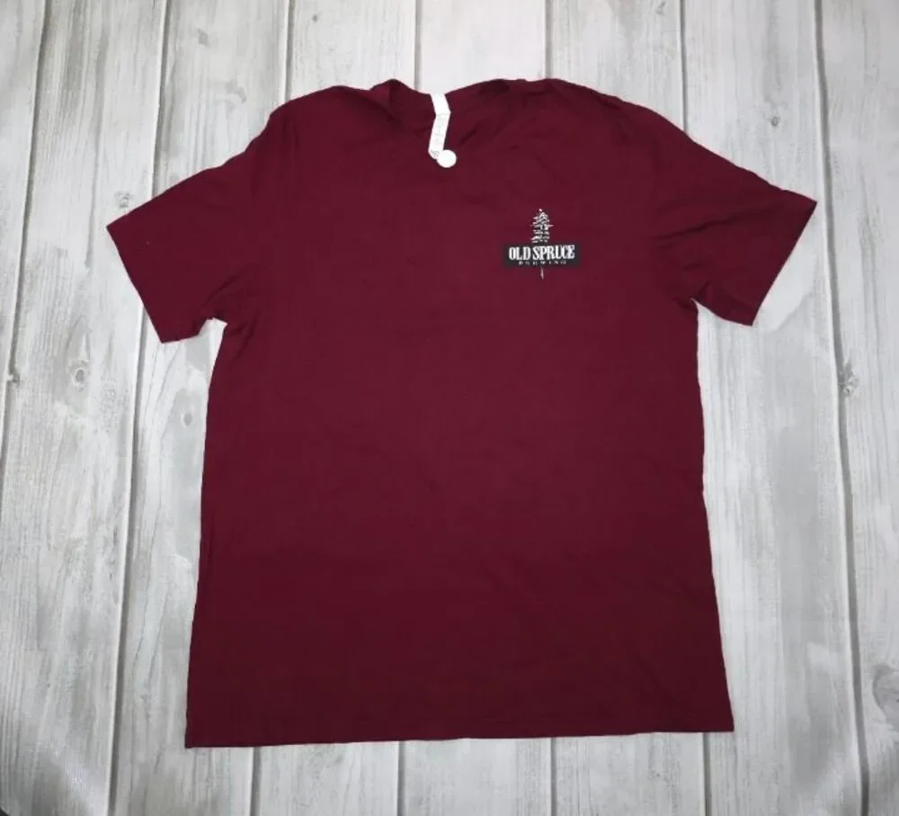 Old Spruce Brewing Happy Trails Beer Men's XL Maroon T-Shirt West Virgina Tree